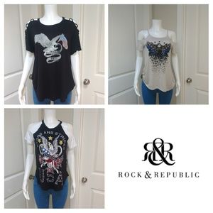 Rock & Republic Cold Shoulder Graphic Tee